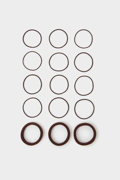 Brown circular ring accessory set, multiple hoops arranged in a grid