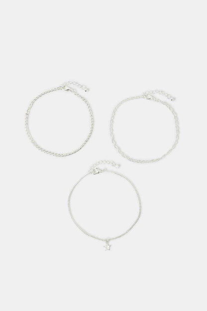 Silver chain anklet set with small star and charm details