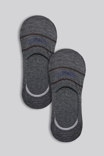 Brackets heather gray no-show socks, two-pack, blue and red band stripes, low cut