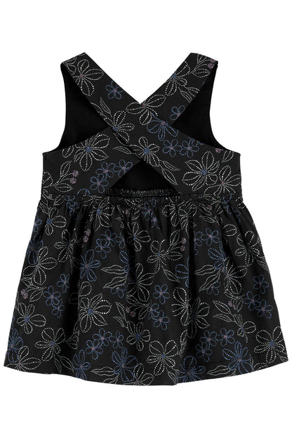 Carter's sleeveless floral dress with gathered skirt, dark print with blue accents