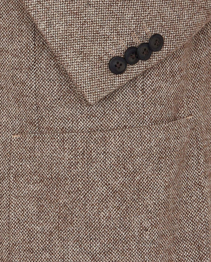 Camicissima men's brown textured blazer chest pocket and button detail close-up