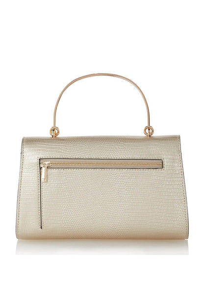 Cream textured handbag with gold zip pocket detail and top handle