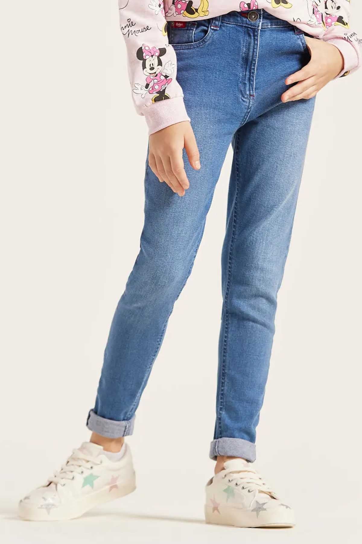 BABYSHOP kids blue denim jeans with zipper fly, belt loops, and stitched pockets