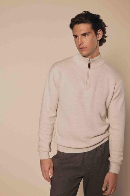NEXT ecru half-zip sweater with long sleeves and ribbed cuffs
