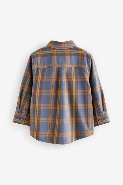 NEXT kids plaid shirt, back view, long sleeves, buttoned placket