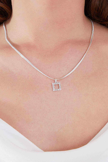 Silver chain necklace with square rhinestone pendant
