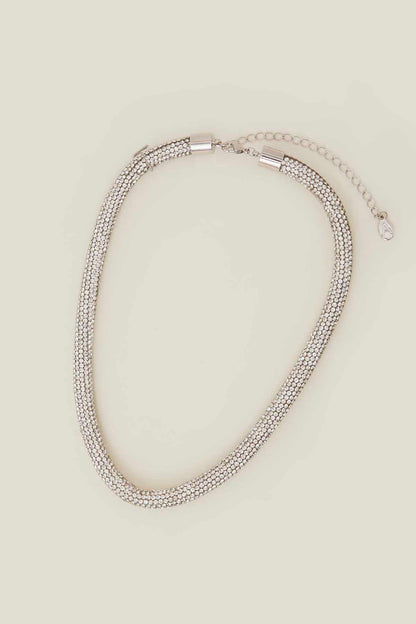 Crystal rhinestone tennis necklace with clasp and short extender chain