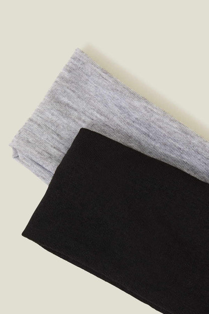 ACCESSORIZE two fabric headbands, black and heather gray