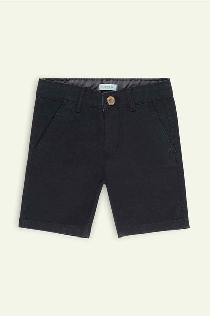 Black denim shorts with button front and belt loops
