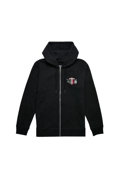 Diesel black zip-up hoodie with drawstring hood and front zipper