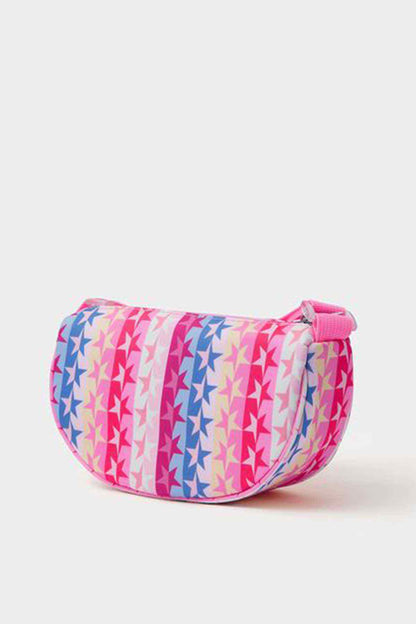Brights multi star print crossbody bag with pink strap and top zip