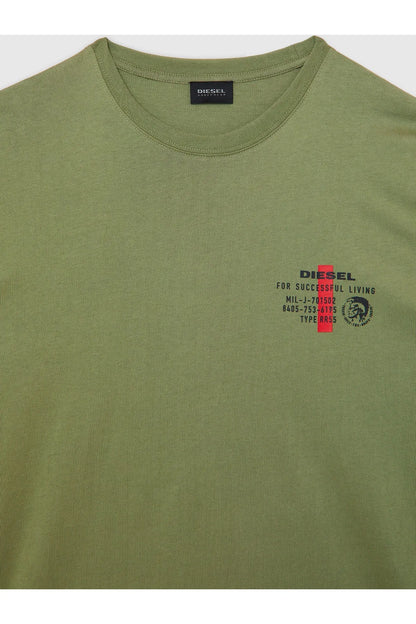 Diesel olive green crewneck T-shirt with chest graphic and logo patch