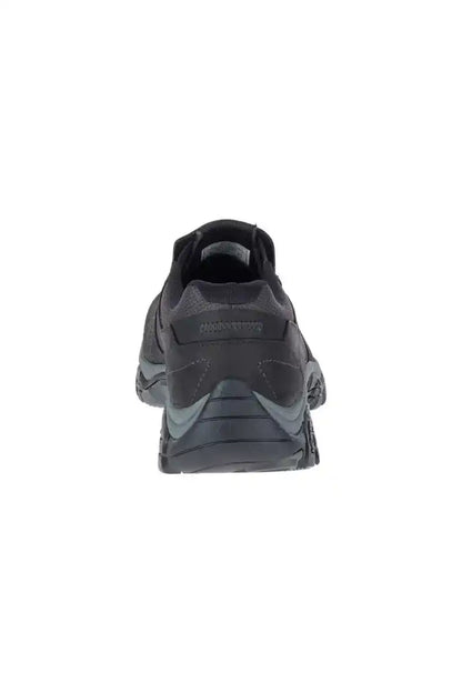 Black trail slip-on shoe heel view with cushioned back and rubber tread