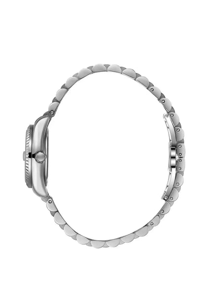 BHPC silver metal watch band with round links and clasp view