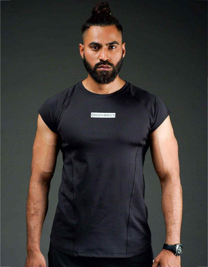 Bodybrics men's black short-sleeve T-shirt, front view
