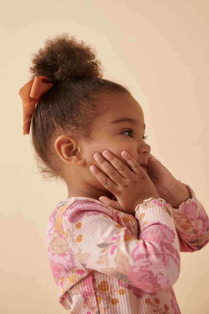 NEXT pink floral long-sleeve baby top with bow detail at back