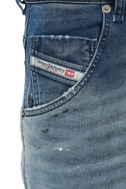 Diesel denim jeans back pocket label with logo and stitching detail