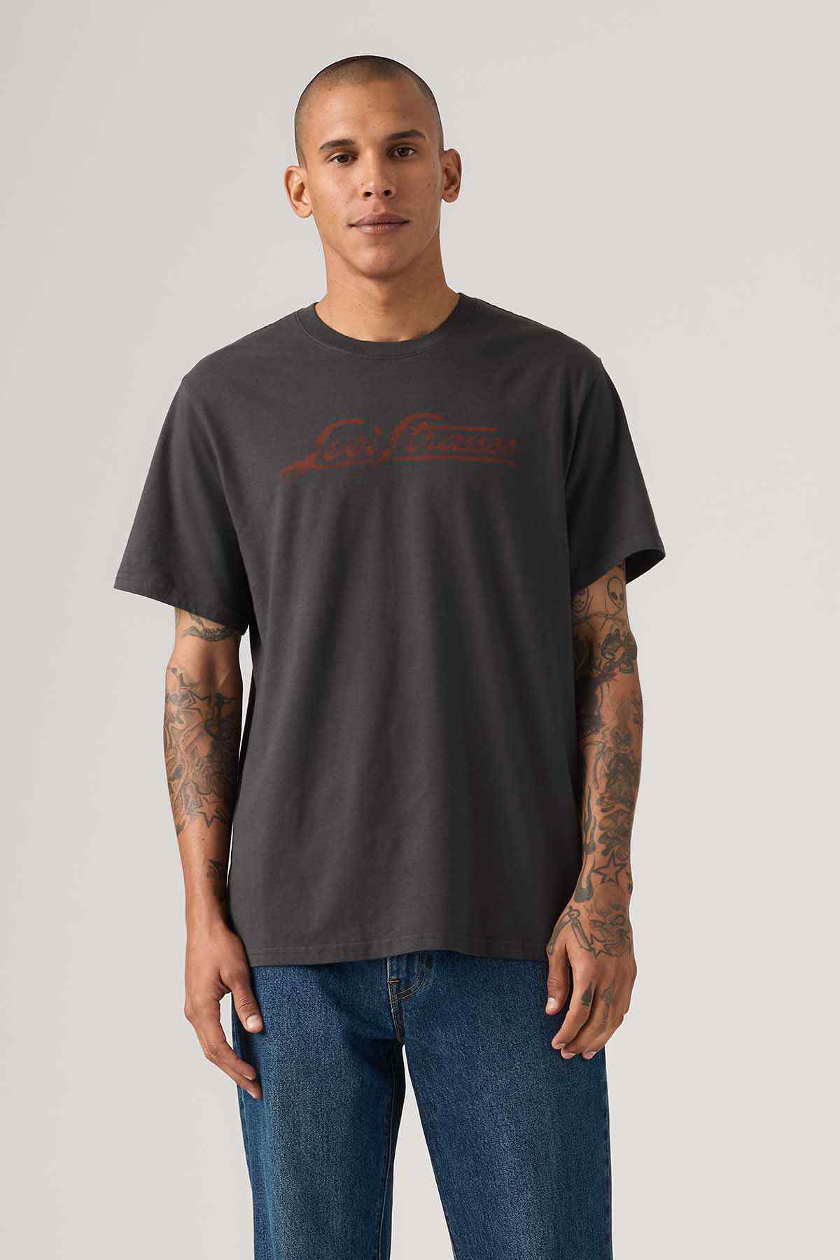 Levi's black graphic T-shirt with orange logo