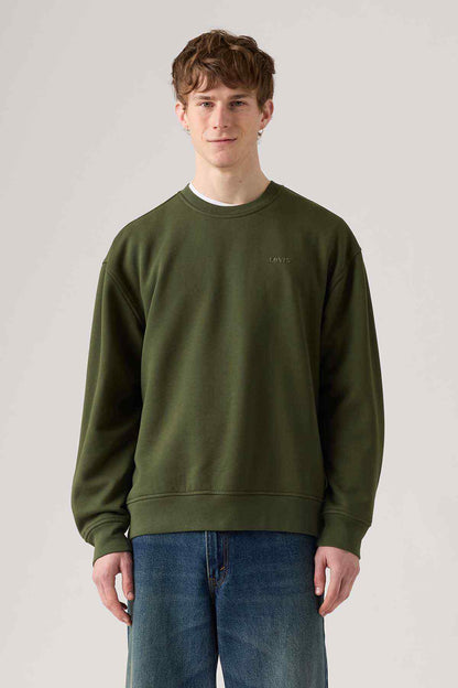 Levi's olive green crewneck sweatshirt with long sleeves and ribbed hem