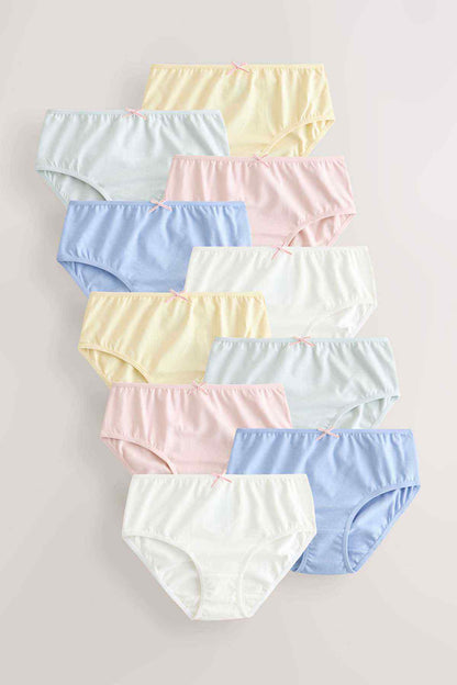 Kids cotton briefs multipack in pastel yellow, pink, blue, and white