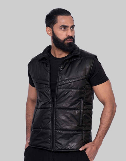 Bodybrics camo black quilted puffer vest with stand collar and full zip