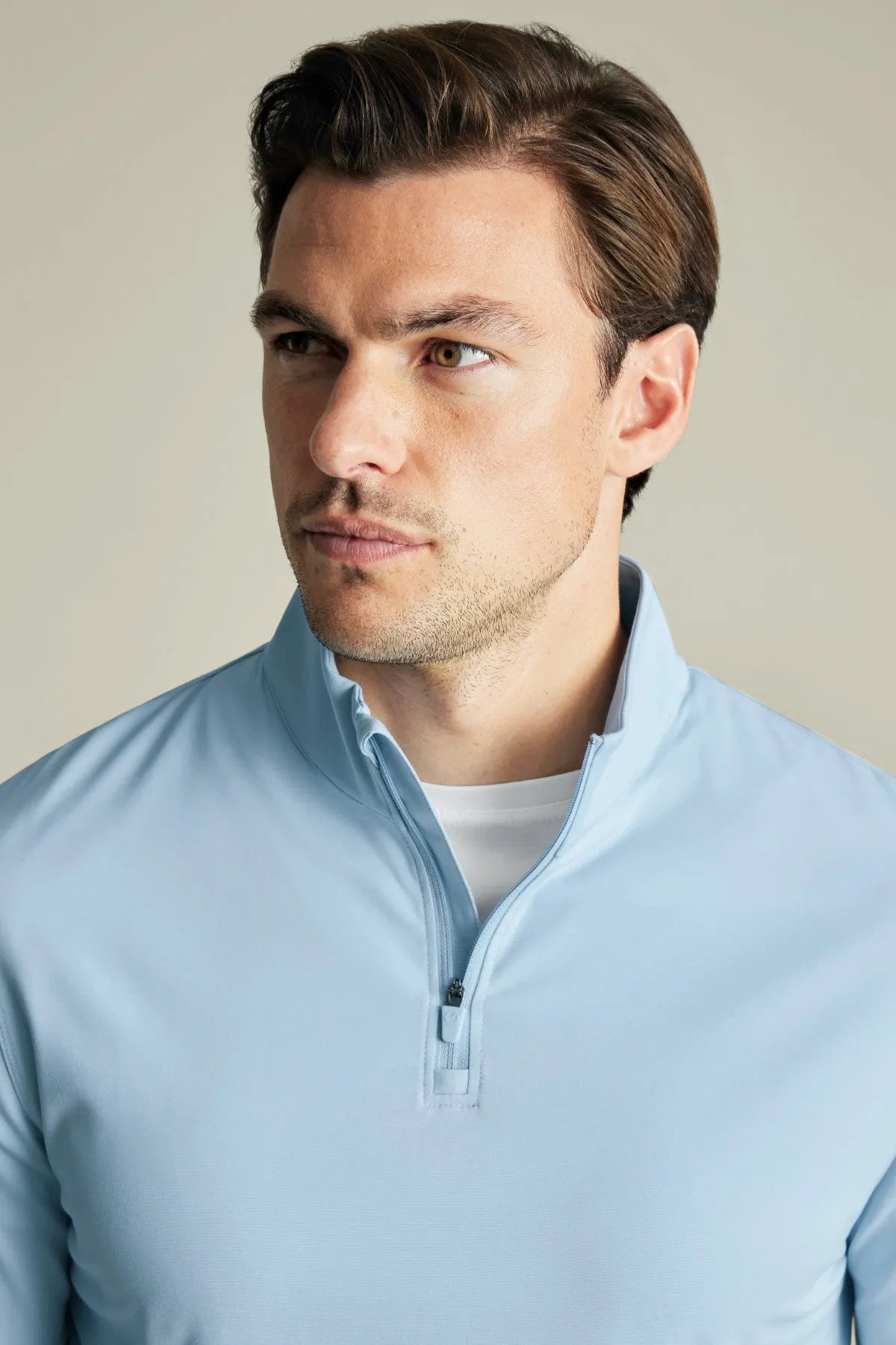 Charles Tyrwhitt men's light blue quarter-zip pullover with stand collar