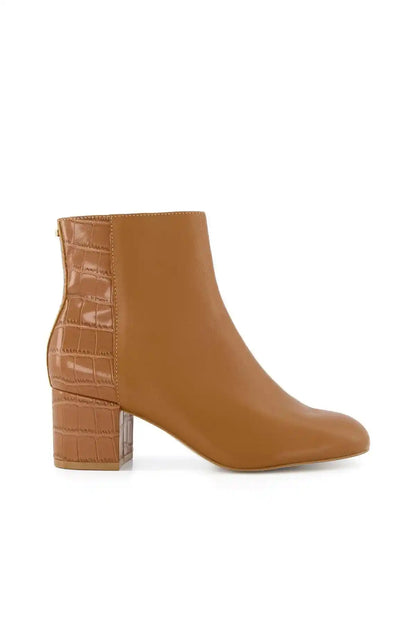 Camel ankle boots with chunky block heel and side panel detail