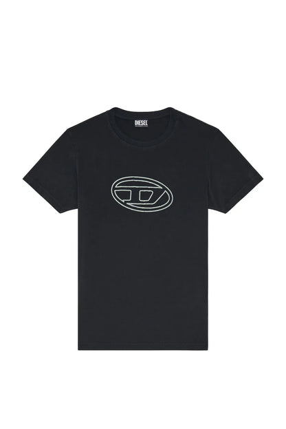 Diesel dark crewneck T-shirt with oval logo graphic on chest