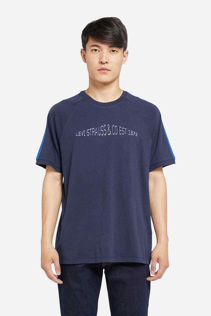 Levi's navy graphic crew-neck T-shirt with short sleeves and blue side panel stripe
