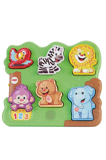 BABYSHOP green animal activity board with lion, zebra, dog and 123 numbers