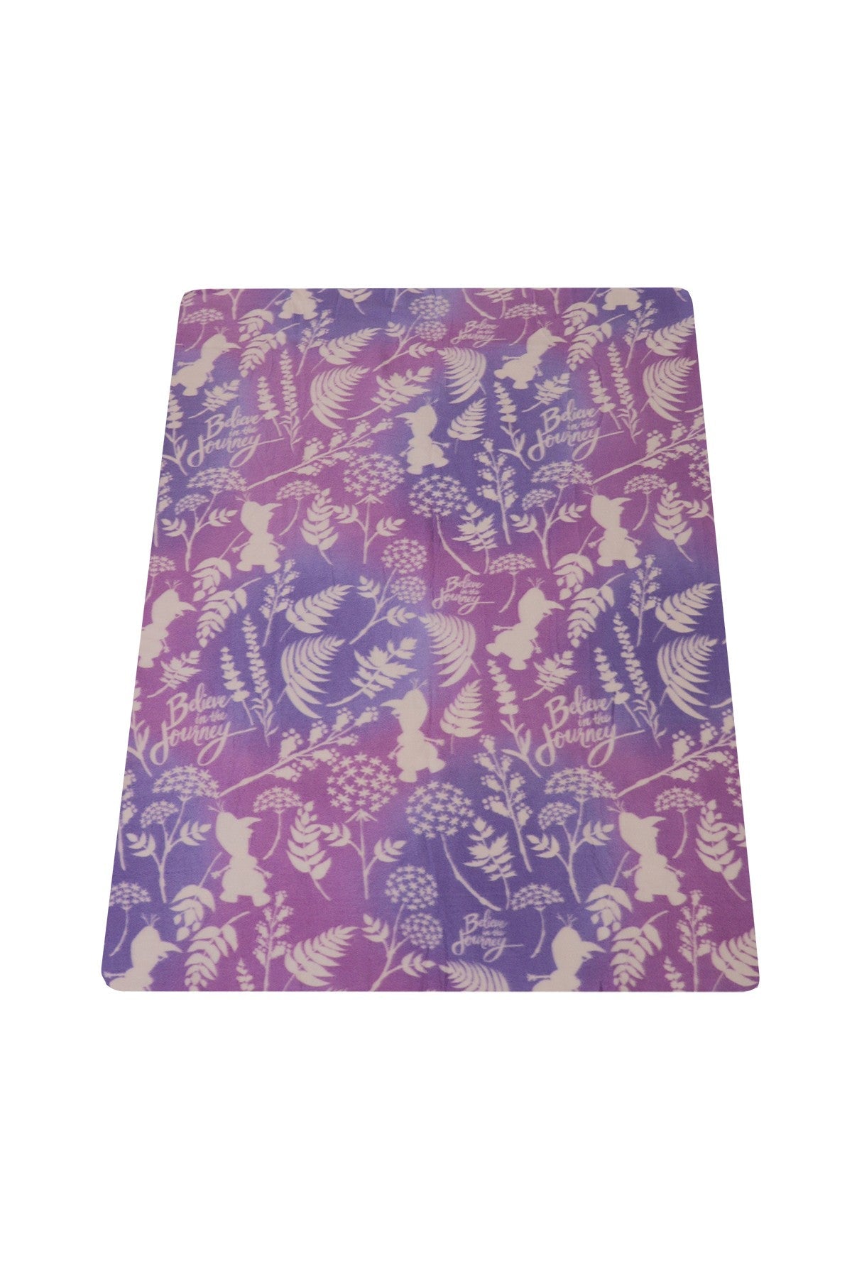 DISNEY purple floral patterned blanket with script text and leaf silhouettes
