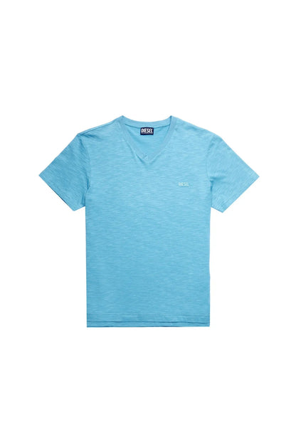 Diesel men's blue V-neck T-shirt, short sleeves with small chest logo