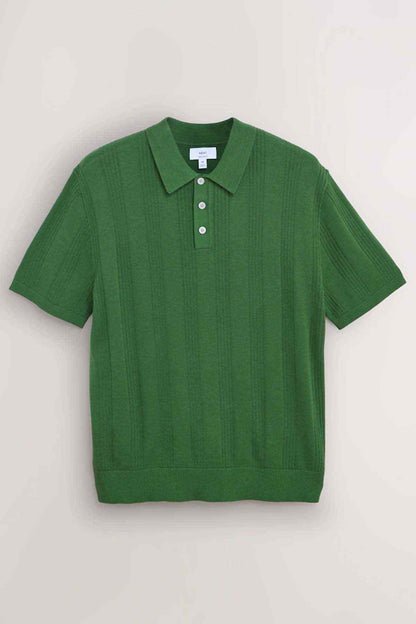 Green NEXT polo shirt with three-button placket and short sleeves