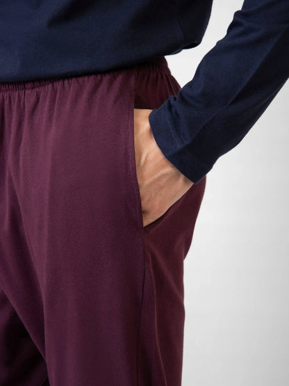 Brumano burgundy cotton jogger pants with elastic waist and tapered ankle opening