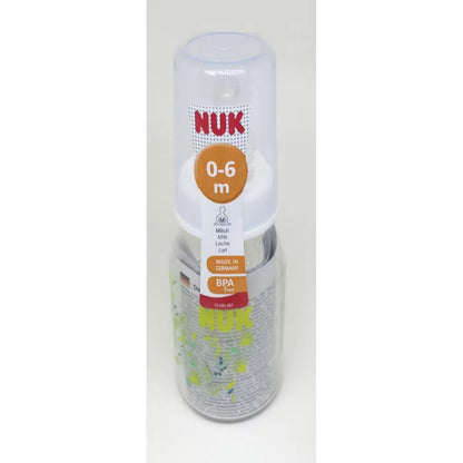 NUK baby feeding bottle, 0–6 months, clear translucent cap