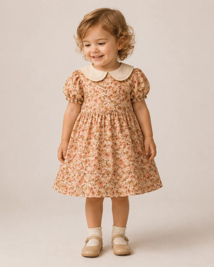 Licci toddler floral dress, Peter Pan collar, short puff sleeves