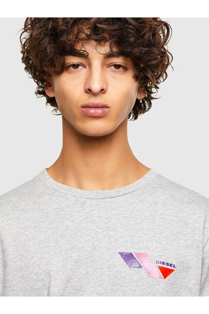 Light grey crewneck T-shirt with chest logo patch
