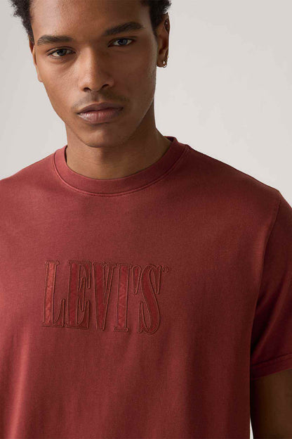 Levi's T-shirt front with embossed-looking logo, crew neck, maroon