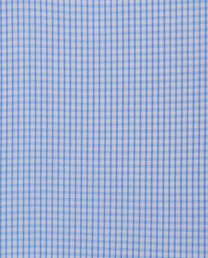 Light blue micro-check dress shirt fabric close-up