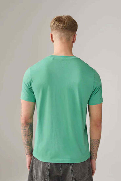 Mint green short-sleeve crew-neck T-shirt, back view