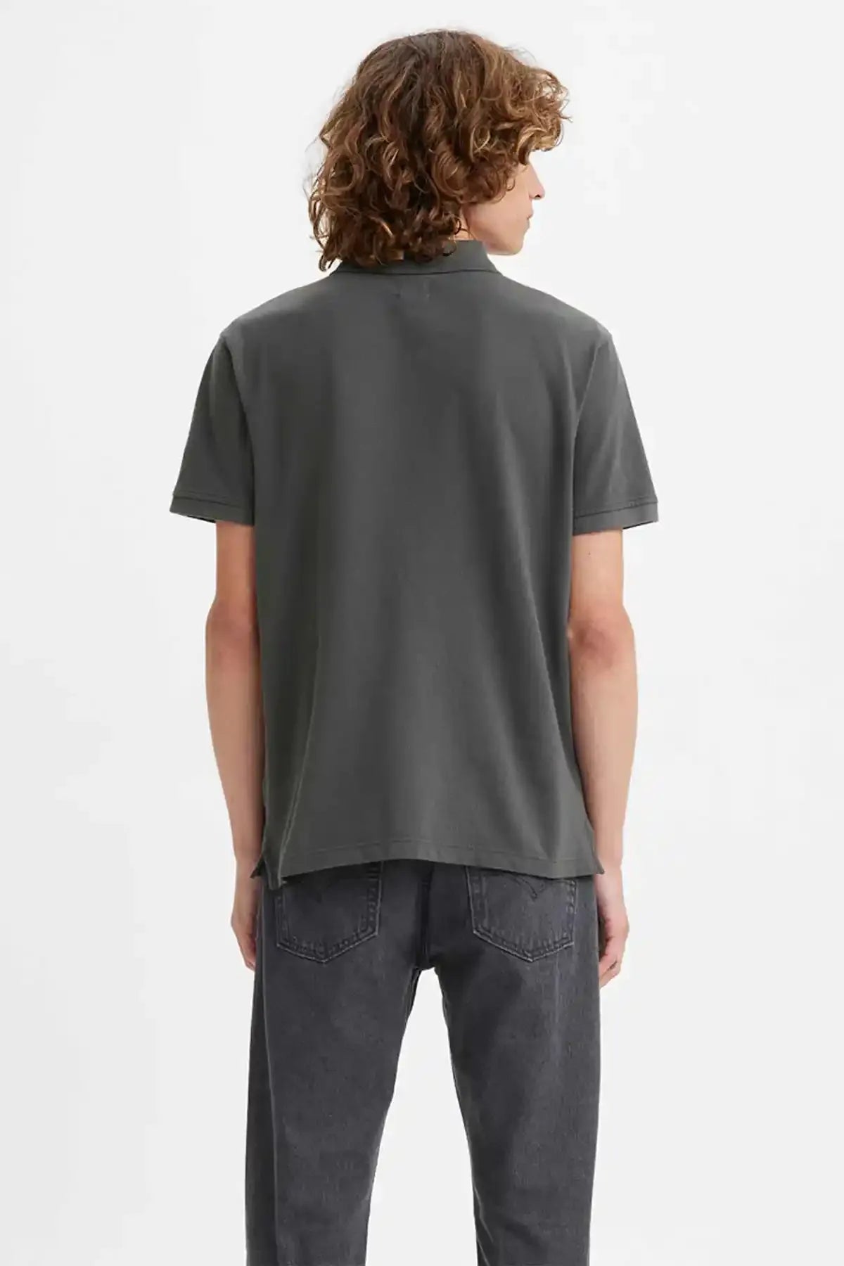 Levi's black short-sleeve polo shirt, back view with collar