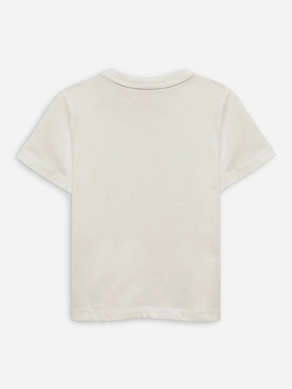 Beige cotton T-shirt back view, plain crew neck with short sleeves