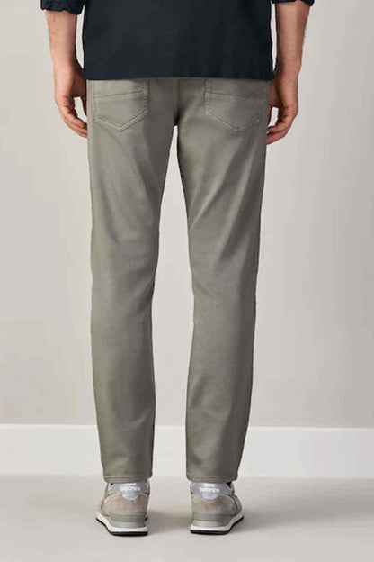 Taupe brown straight-leg trousers with belt loops and side seam pockets