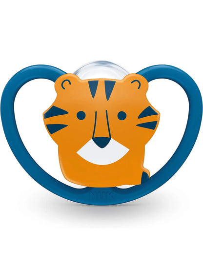 Blue-handled kids cup with large tiger face graphic