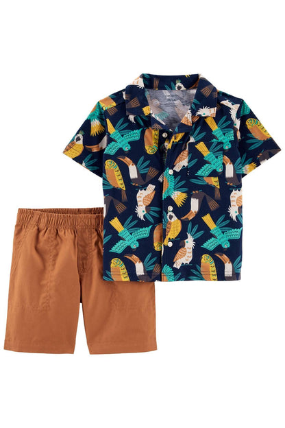 CARTER'S kids' animal-print shirt and shorts set, navy print top with orange shorts