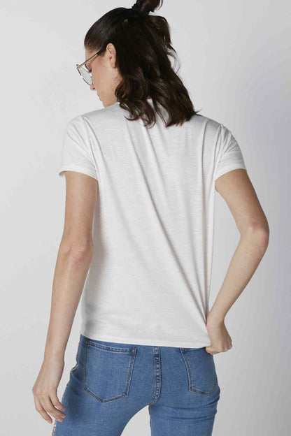 White short-sleeve T-shirt, back view, crew neck