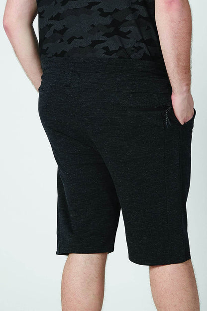 Men's black camo-print shorts, knee-length