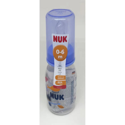 NUK baby feeding bottle, 0–6 months, blue translucent cap