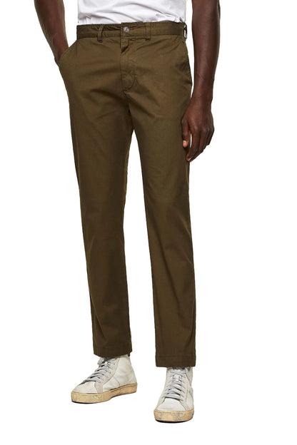 Diesel olive chino pants, straight leg with cuffed hem and front pockets