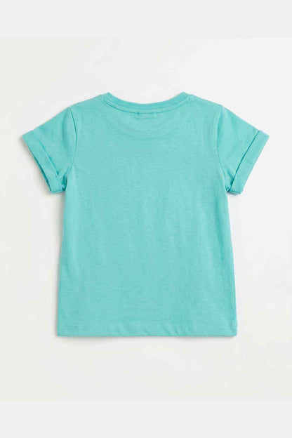 Kids turquoise T-shirt, solid color back view